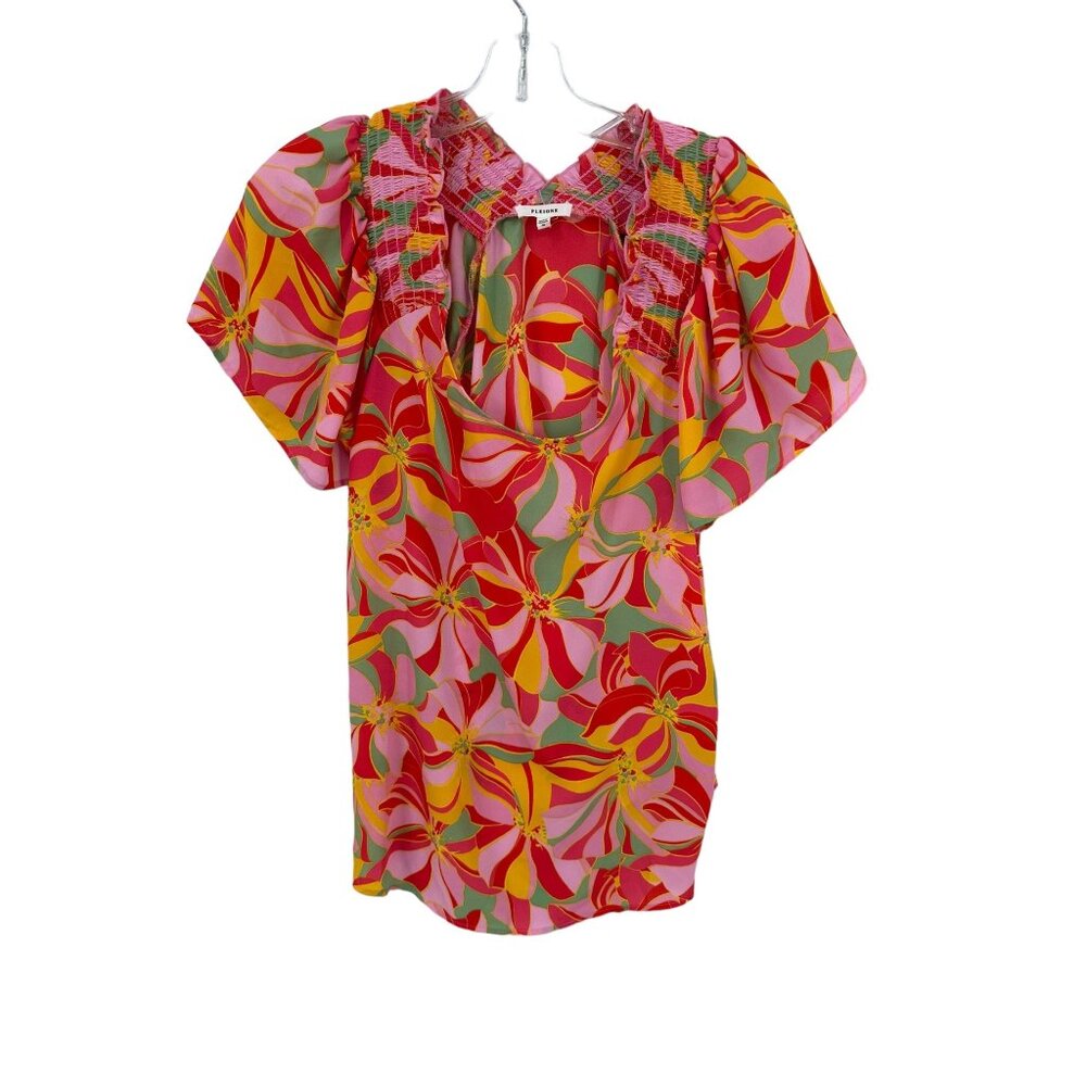 Pleione Women's Floral Print‎ Smocked Top Size Medium Boho Casual